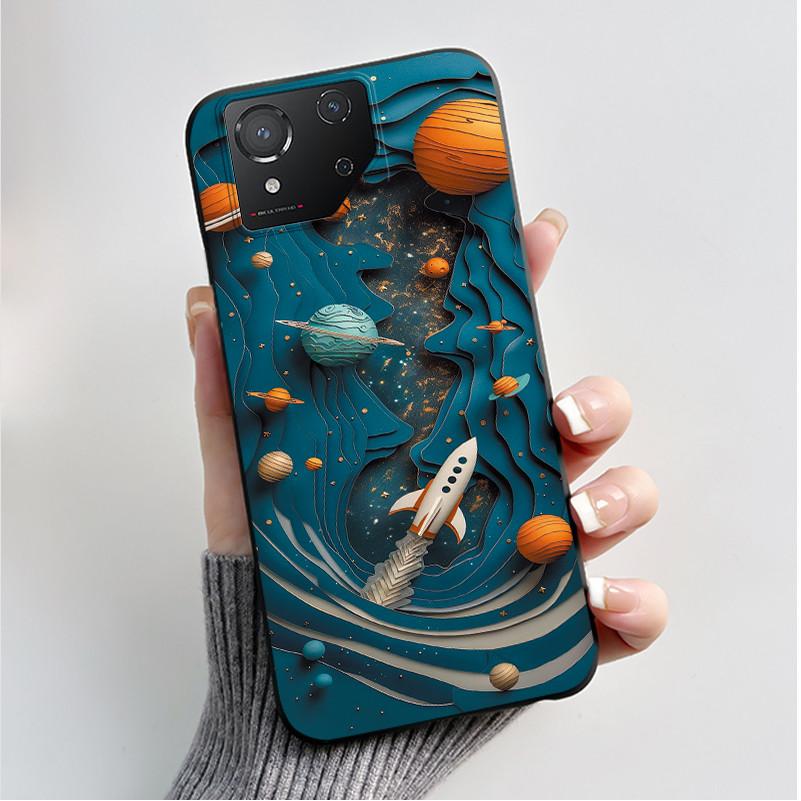 For ASUS ROG Phone 8 Case For ROG Phone 8 Pro Case Capa Soft Silicone Black Shell Cover Cute Flower Cartoon Printing Phone Cases