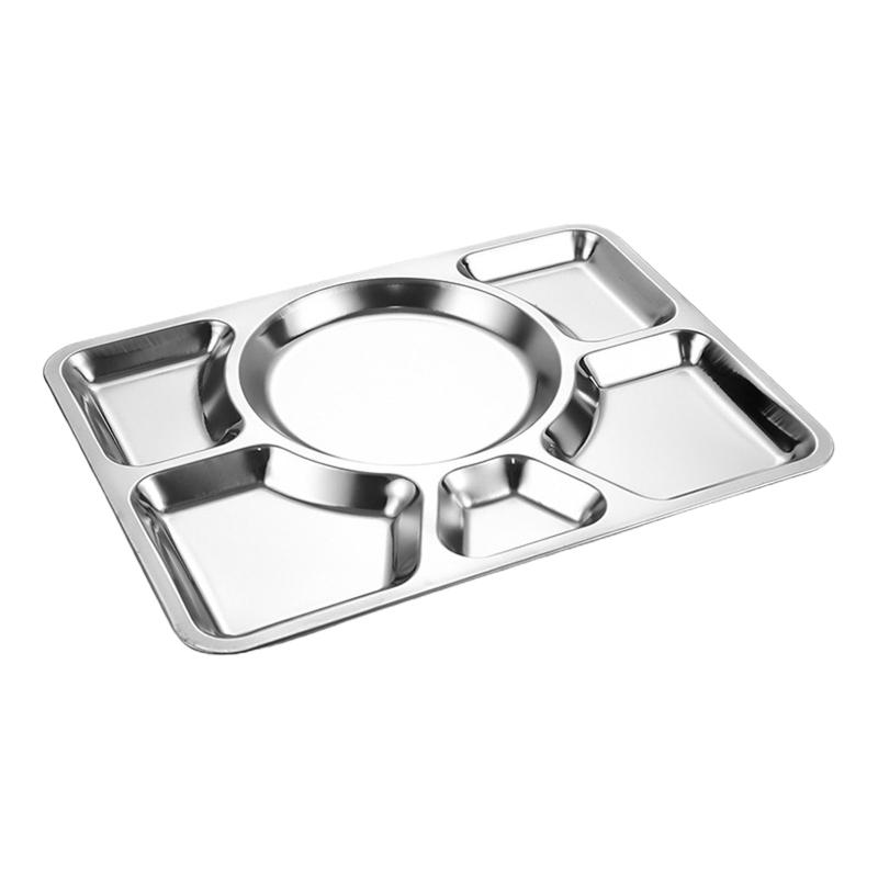 Compartment Food Trays Stainless Steel Divided Plates Rectangular Dinner Trays Food Portion Plates with Divider Durable