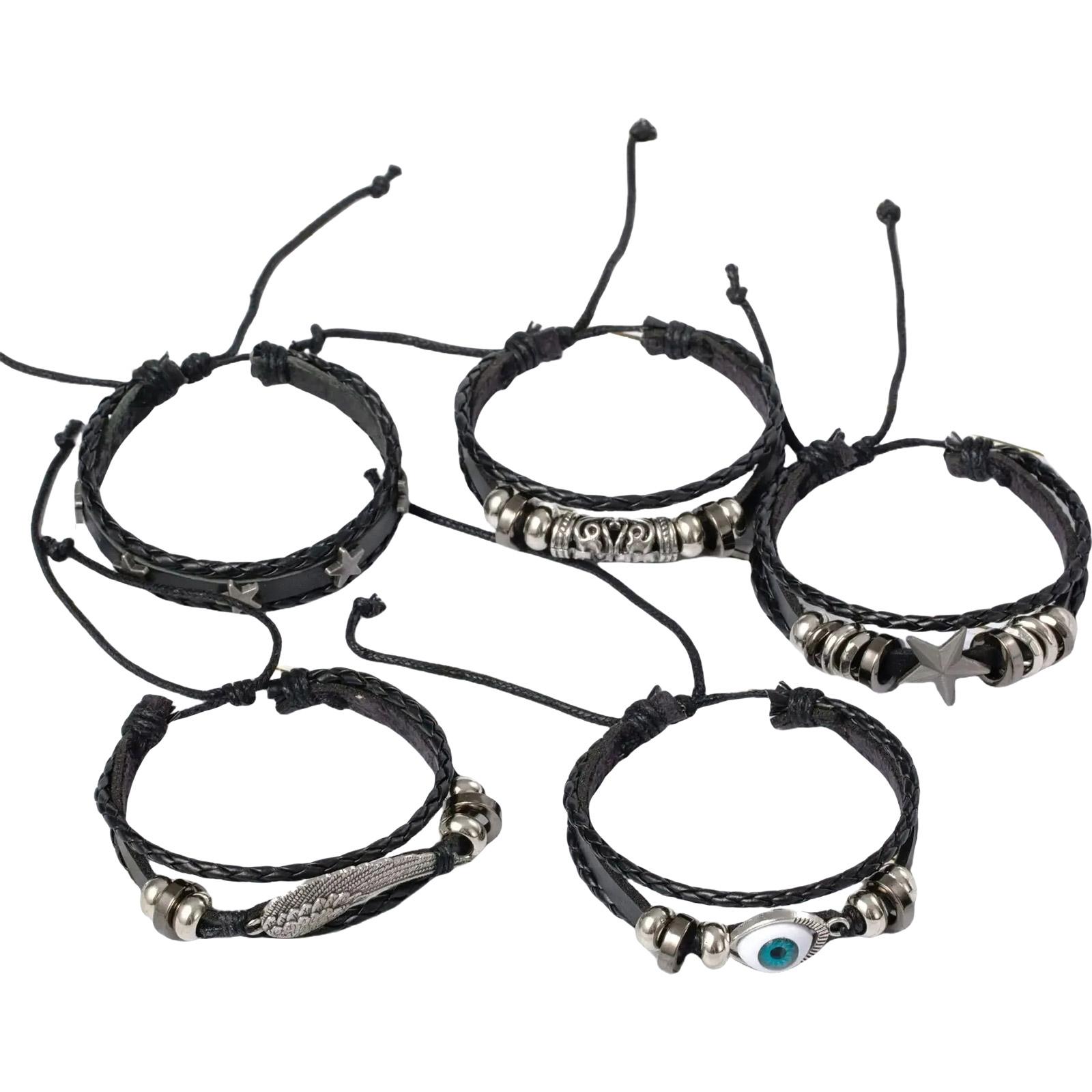 

Комплект кожаных браслетов Уникальные украшения на запястье Браслет ручной работы Регулируемый браслет Кожаная текстура для различных случаев