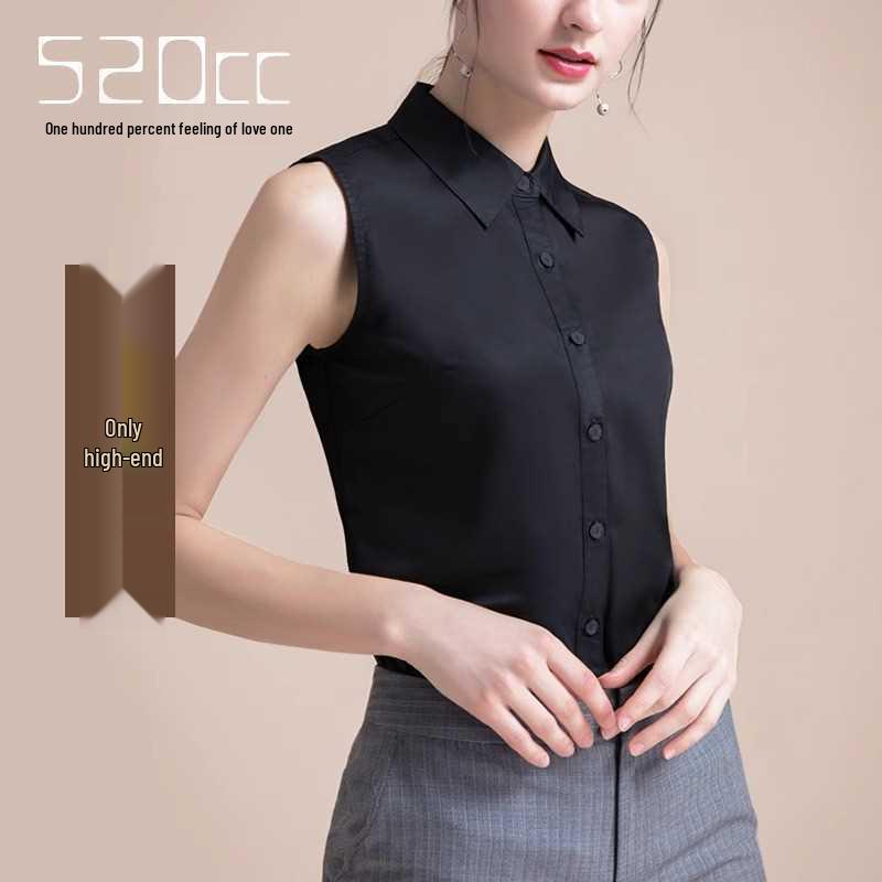 Damska biała koszula bez rękawów odporna na gniecenie - Profesjonalna wyszczuplająca warstwa bazowa z kołnierzykiem ze szpicami, Moda letnia