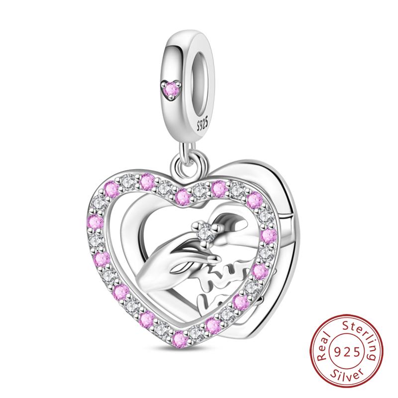 Copper Pink Love Series Charm Love Cube Little Bear Luminous Pendant Fit Original Bracelet Romantic Wedding Jewelry