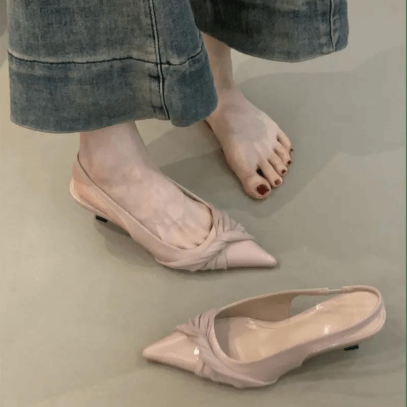French pointed head temperament suede splicing bag head sandals wine glass heel summer new rear strap women's shoes commute