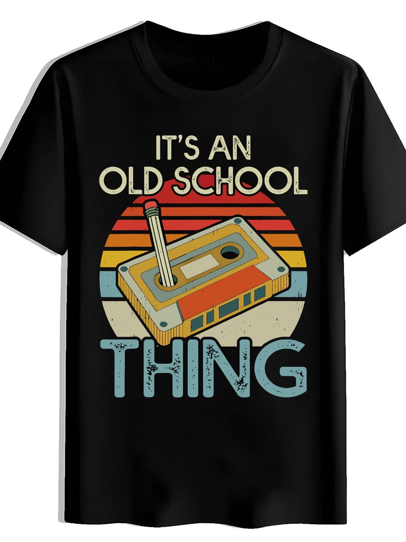 T-shirt Gradient Background Vintage Tape Box Print | Casual Crew Neck L