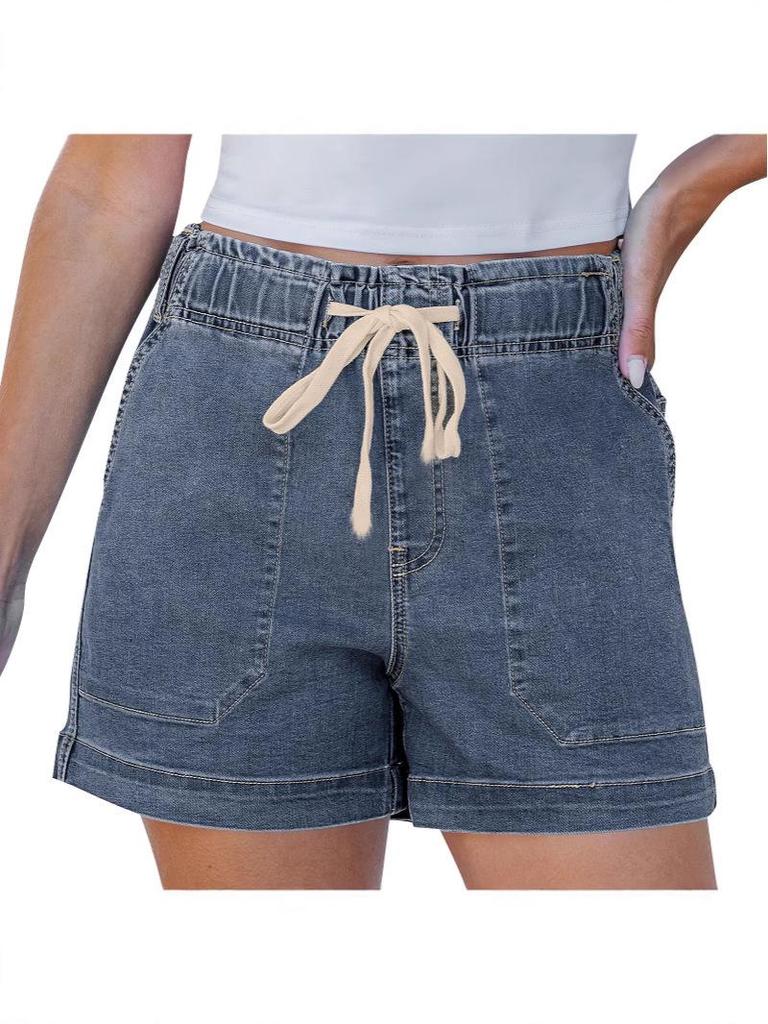 Elastic Waist Drawstring Women's Denim Shorts - Trendy European and American Style