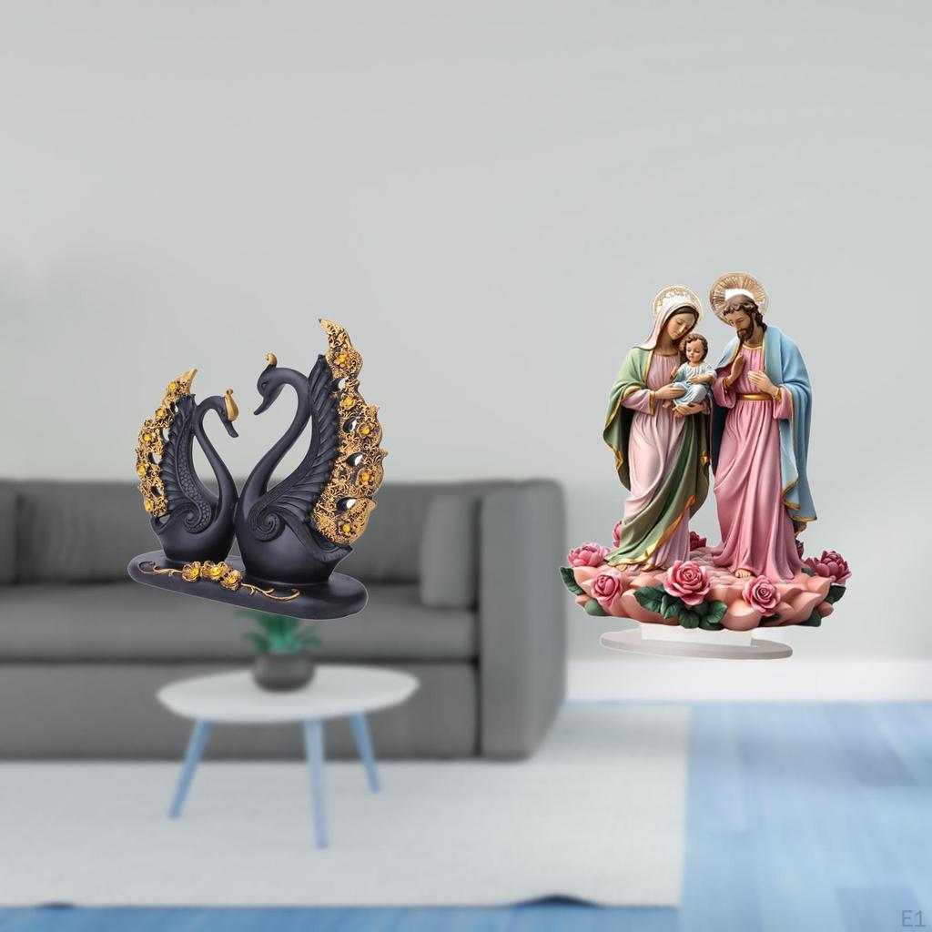Elegant Resin Swan Sculpture And 2D Acrylic Tabletop Ornament for European Art Holiday Home Decor