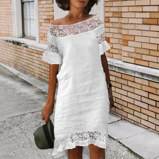 Damen Sommerkleid Puffärmel Ausschnitt Atmungsaktiv Schulterfrei U-Boot-Ausschnitt Aufmachung Blume