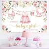 VIKAMA Gentle Pink Baby Stroller Wooden Horse Theme Decorative Cloth Tapestry Sweet And Warm Atmosphere Decoration Background