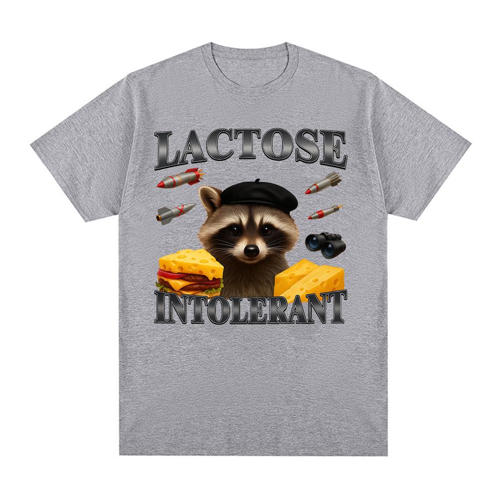 Lactose Intolerance Fun Raccoon Meme Pattern Tshirt 2026 New Hot Selling Mens Womens Fashion Cotton Casual Oversized Tshirt