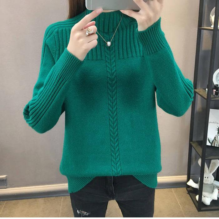 

Женский элегантный вязаный свитер с длинным рукавом, полуводолазка, тонкий офисный женский повседневный свитер на пуговицах, топы XL зелёный
