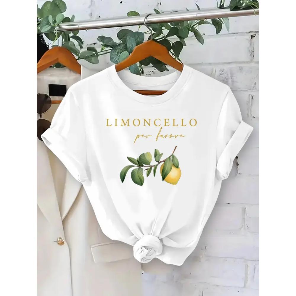 

Fashion Design Lemon Print Short Sleeve Print Clothing Women s T-Shirt 90s Clothing Women s Top Tee M