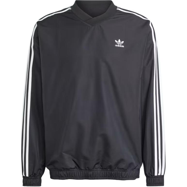 adidas Originals Men s V-Neck 3-Stripes Windbreaker Pullover Black IZ4804 3XL