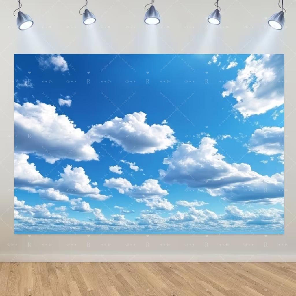 Blue Sky White Cloud Background Natural Landscape Home Party Decoration Backdrop Portrait Photography Banner Baby Shower Props