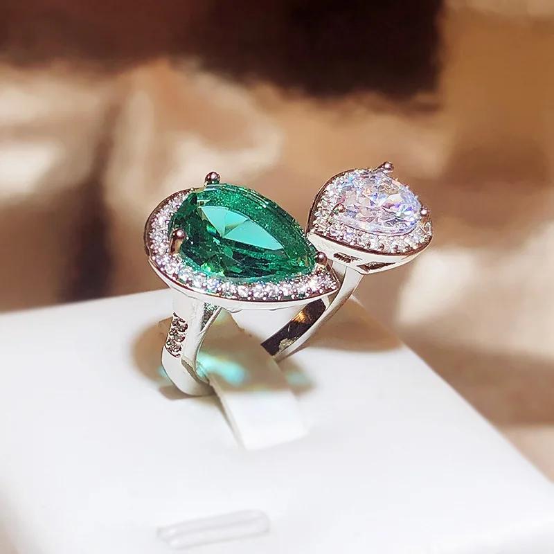 Huitan Creative Shiny Waterdrop CZ Opening Rings Female Fashion Aesthetic Accessories Exquisite Elegant Wedding Band Jewelry Hot