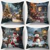 4Pcs Christmas Pillow Covers, Art Nouveau Tree Snowman Deer Santa Print, Decorative Cushion Cases For Sofa Home