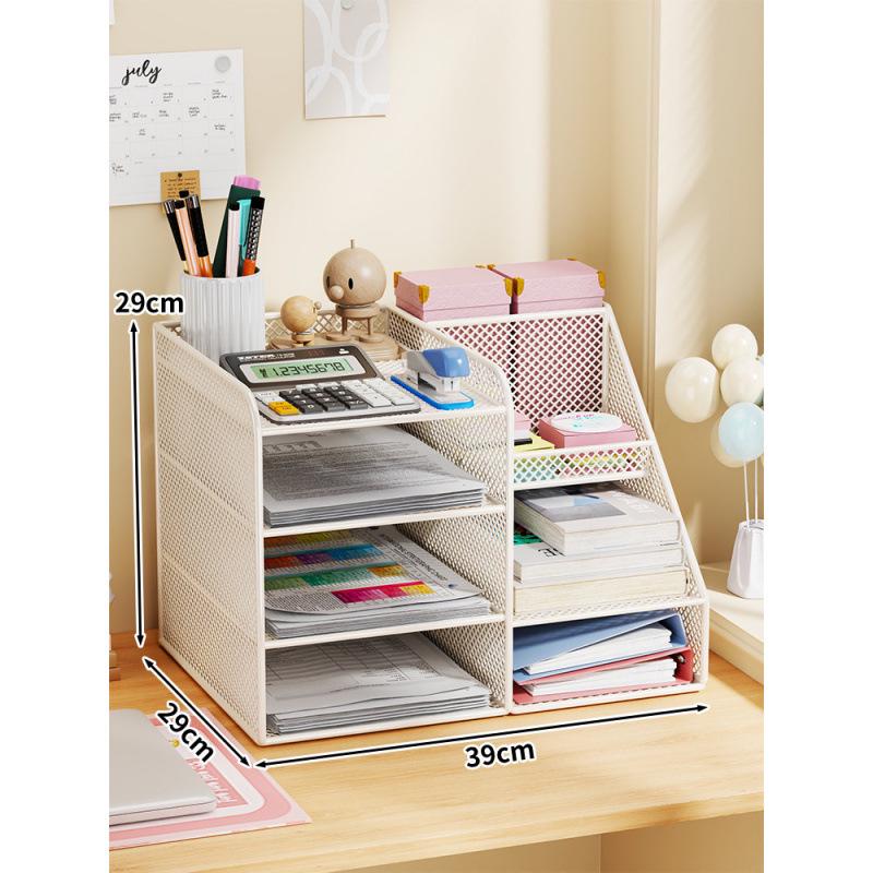 Desktop File Organizer Multi-Layer Storage Rack for Office Supplies and Books