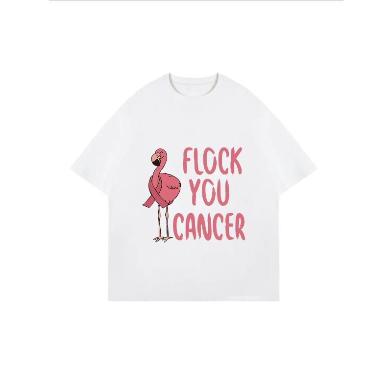 Vintage Oversized T-Shirt mit rosa Flamingo-Print – "FLOCK YOU CANCER" Krebsbewusstseins-Oberteil mit positivem Thema