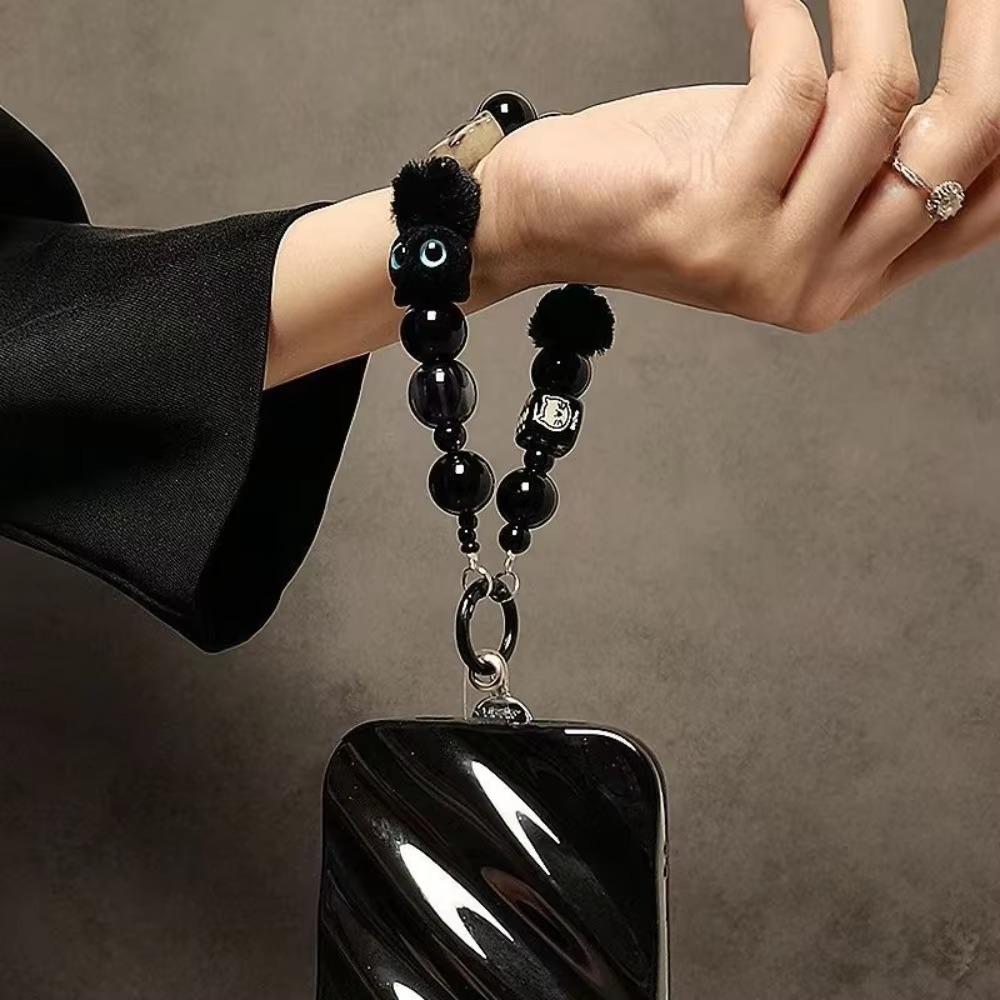 Cartoon Cat Wrist Strap Plush Car Keychain Ins Mobile Phone Lanyard  Bag Accessory