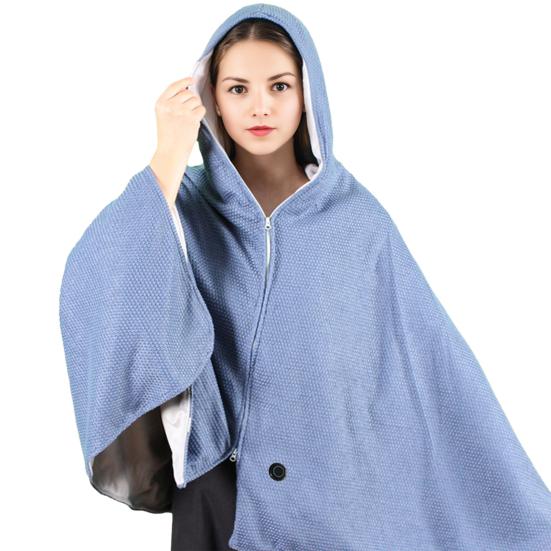 USB-Powered Electric Blanket Hooded Zipper Closure Solid Color Heated Shawl Wraps Winter Warm Quick Heating Blanket