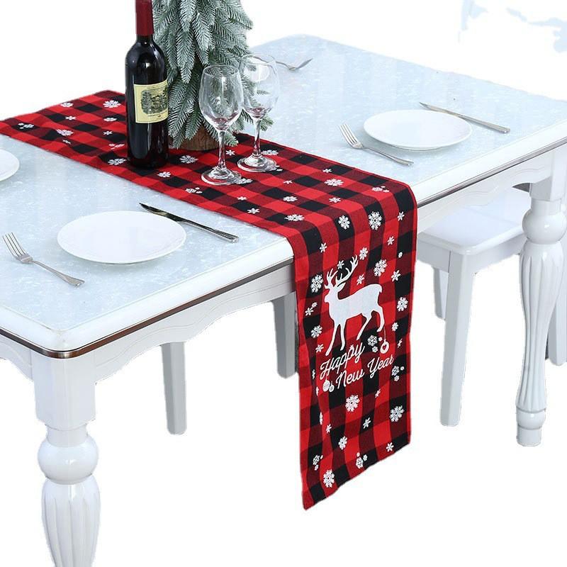 Christmas Table Runner Red Black Plaid Fabric Decor Dining