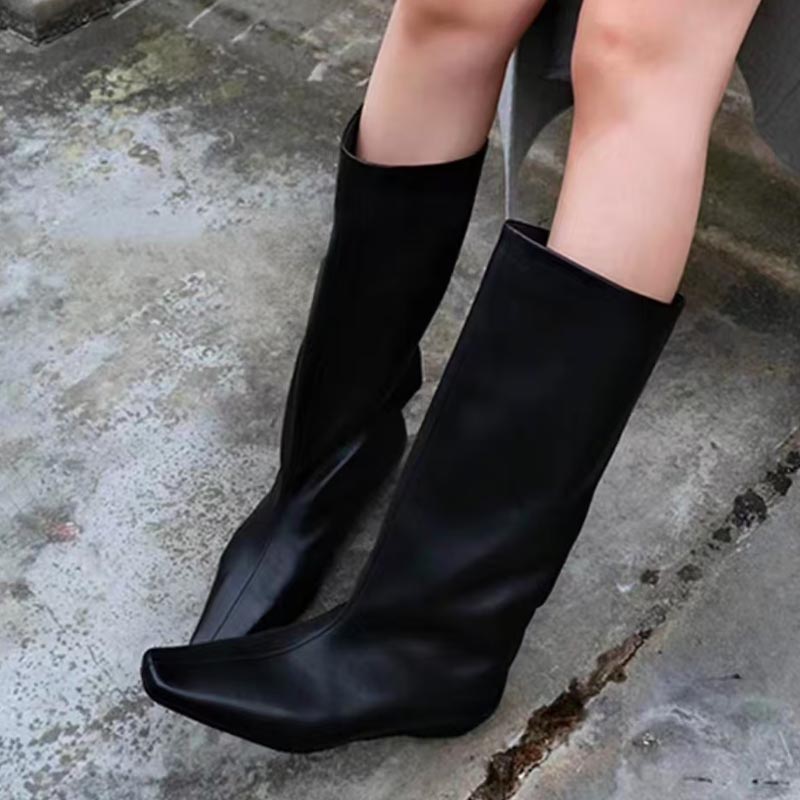 Women High Boots Designer Flats Knee High Shoes Pointed Toe 2025 Autumn Chelsea Boots New Goth Trend Walking Mujer De Zapatillas