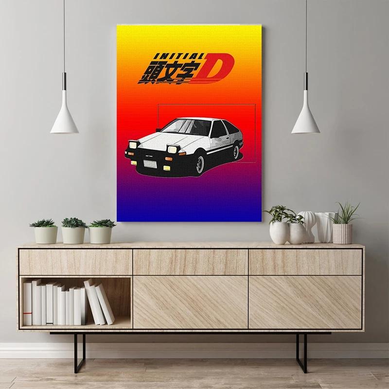 Initial D Poster Anime Initial Drift Car AE86 TAKUMI Neon Wall Art Kawaii Room Decor Quality Canvas Painting Home Decoration