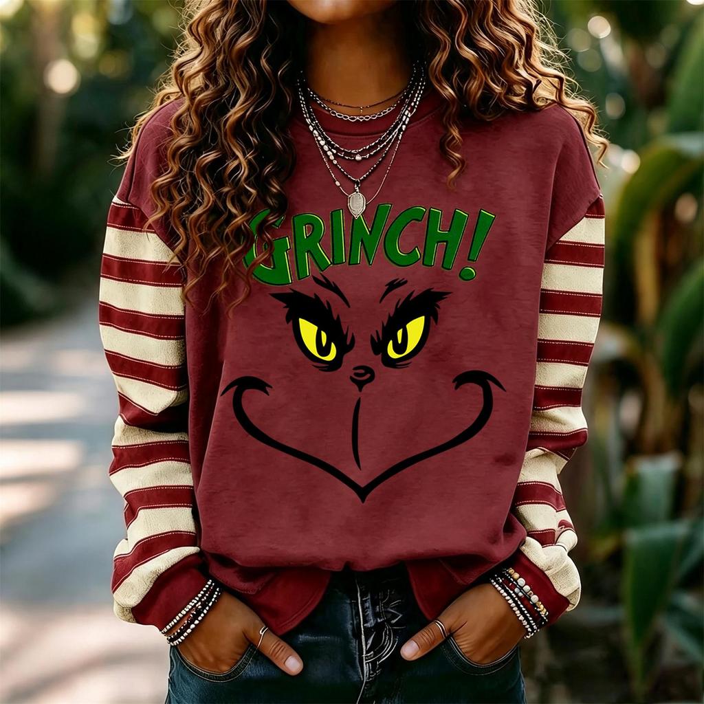 Women's Trendy Long Sleeve Neck Pullover Sweatshirt with Christmas Print for Winter Holiday