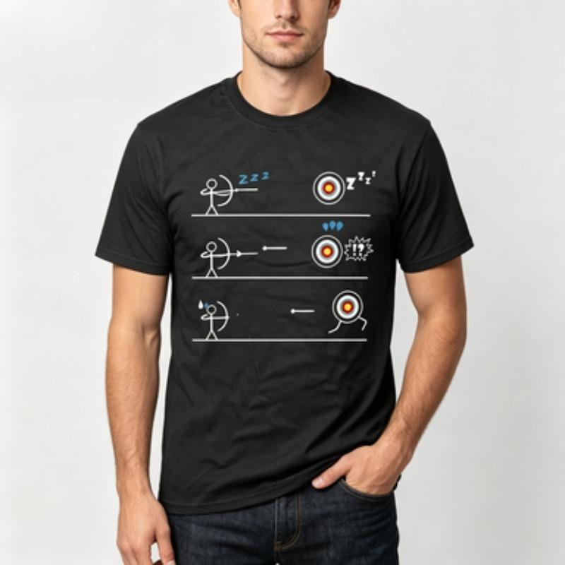 Unisex 100 Cotton O Neck T Shirt Funny Stick Figure Archer Three Scene Target Shooting Mood Graphic Archery Short Sleeve Tee Tops