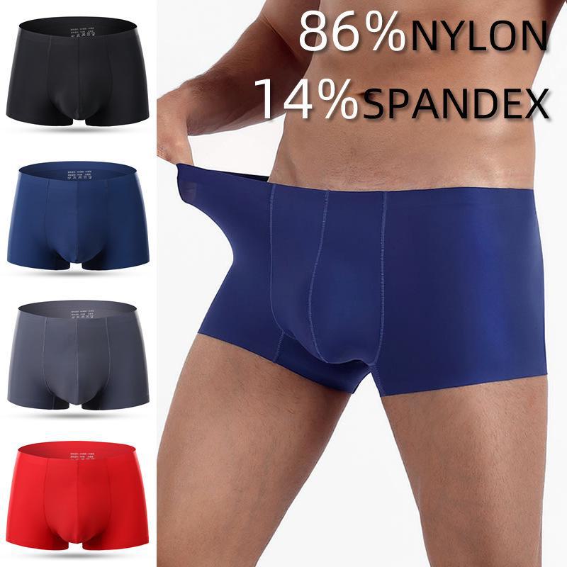 Boxer da uomo taglie forti in seta ghiacciata, senza cuciture, ad asciugatura rapida, traspiranti, estivi, tinta unita