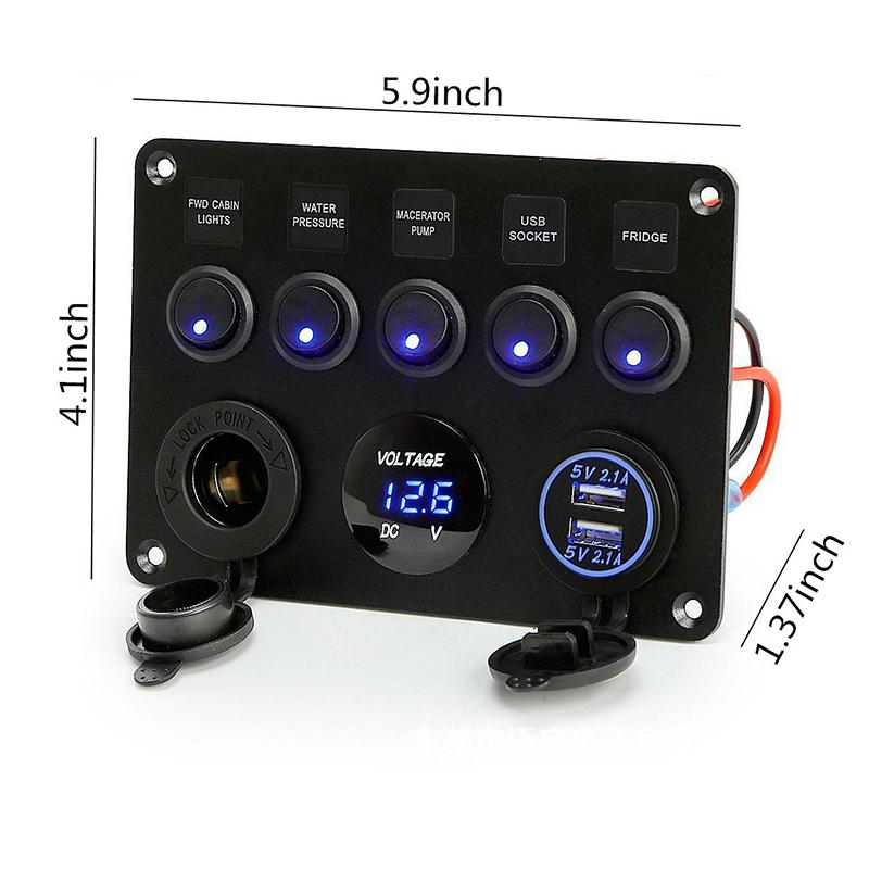 12v 24v 5 Gang Marine Boat Switch Panel Led Waterproof Circuit With Voltmeter Dual Usb For Boat Yacht Replacement Parts