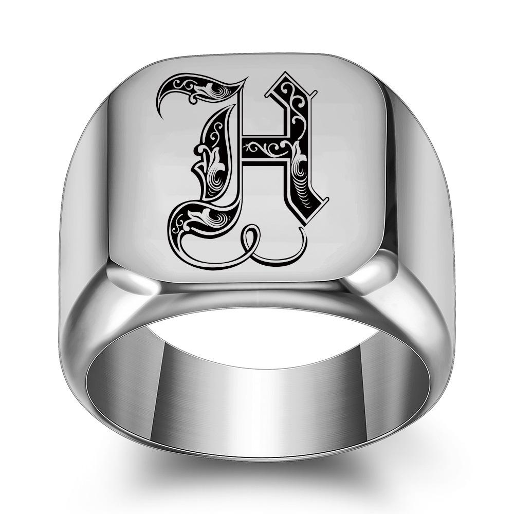 Siegelring mit Retro-Initialen für Männer, 14 mm, sperrig, schwerer Stempel, Herrenband, Edelstahlbuchstaben, individueller Charm-Schmuck, Geschenk für ihn