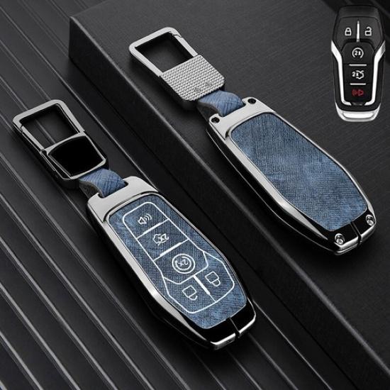 Zinc Alloy Leather Car Key Case Cover Bag With Keychain For Lincoln MKX MKZ MKC