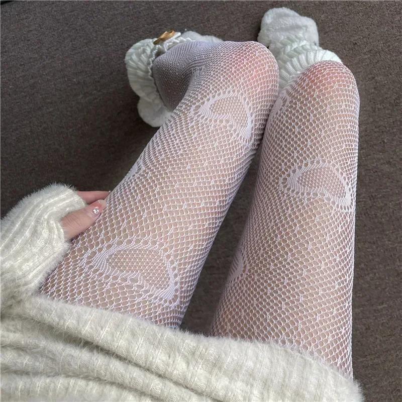 Sexy Hollowed Lace Mesh Stockings Bottomed Pantyhose Classic Lolita Fishnet  Women Netting Gothic Punk Retro Spider Web Tights