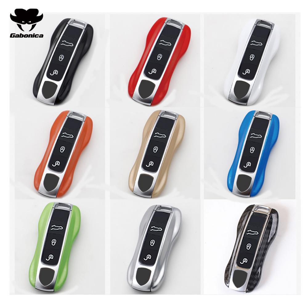 For Porsche Cayenne Coupe Panamera Taycan 911 971 9Ya Macan Boxste Carbon Fiber Car Key Fob Case Cover Keyless Chain Ring Holder