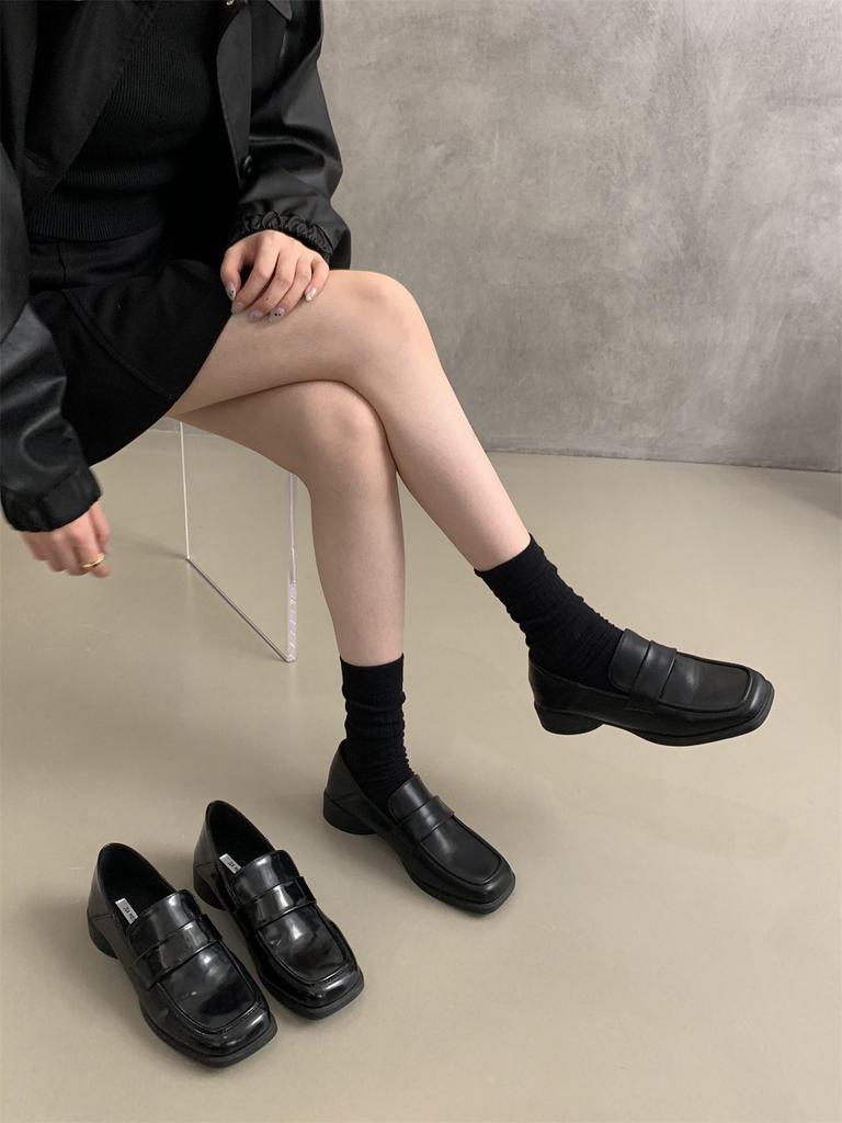 Casual Driving Penny Loafers Shoes Thick Heel Slip-On Shoes for Women Retro Worker Shoes British Style Pumps Zapatos De Mujer