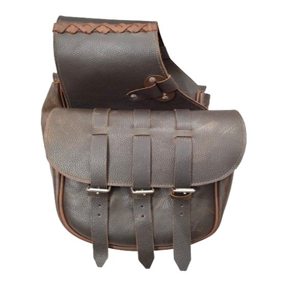 Beautiful Western Leather Plain Saddle Bag with Steel Hardware for Horse.