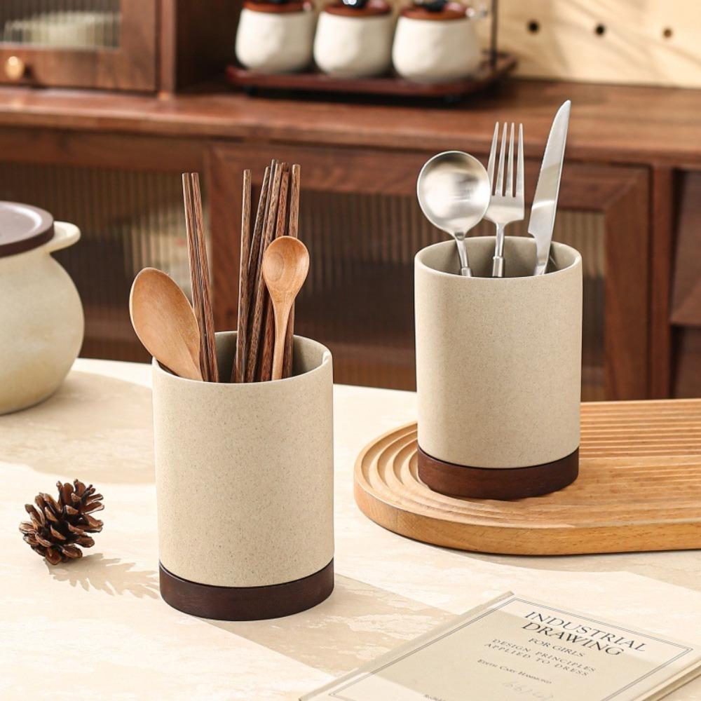 Ceramiczny stojak na sztućce z tacą ociekową Organizer na pałeczki Łyżka