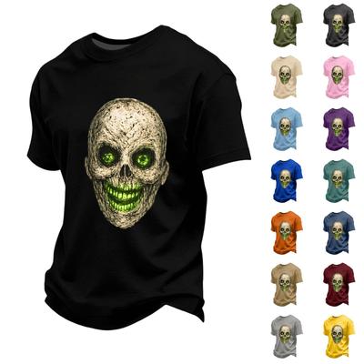 Men's Loose Fit Casual Short Sleeve T Shirt Halloween Graphic Print Comfortable Cotton Blend Crew Neck Top