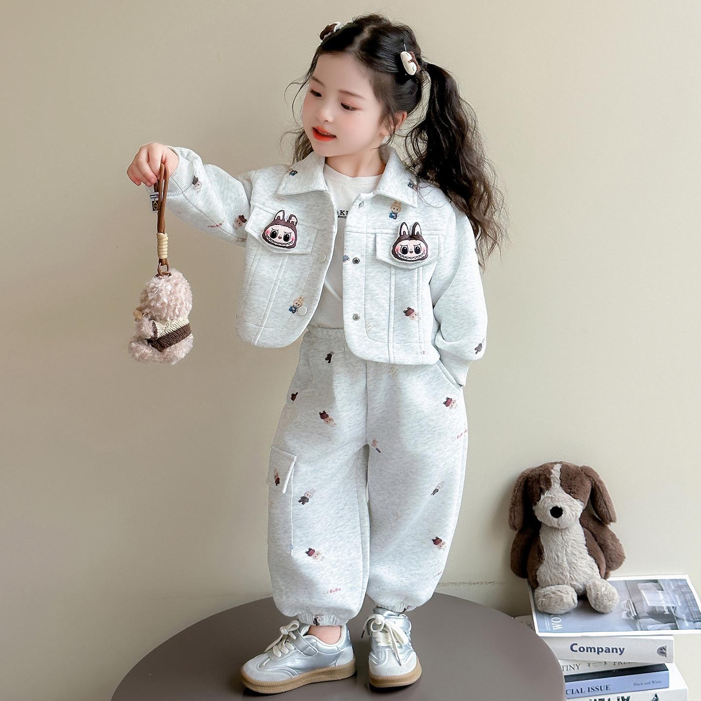 

Модный комплект-двойка для девочек «Осень 2025» - Повседневный детский уличный стиль, одежда для работы 90 cm серый