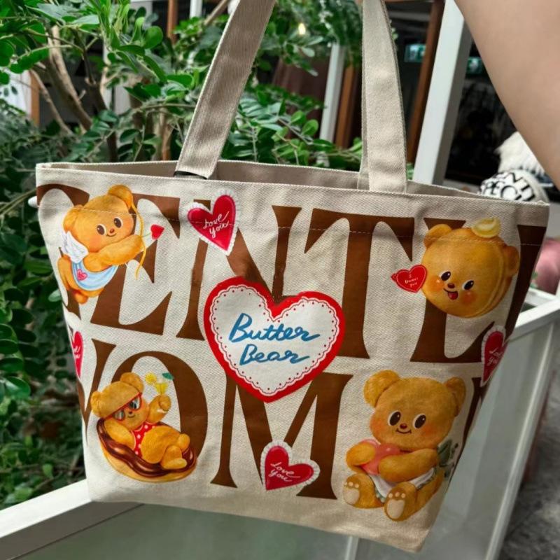 Simple Personality Canvas Bag Butter Bear Joint Tote Bag Cute Cartoon Large Capacity Handbag