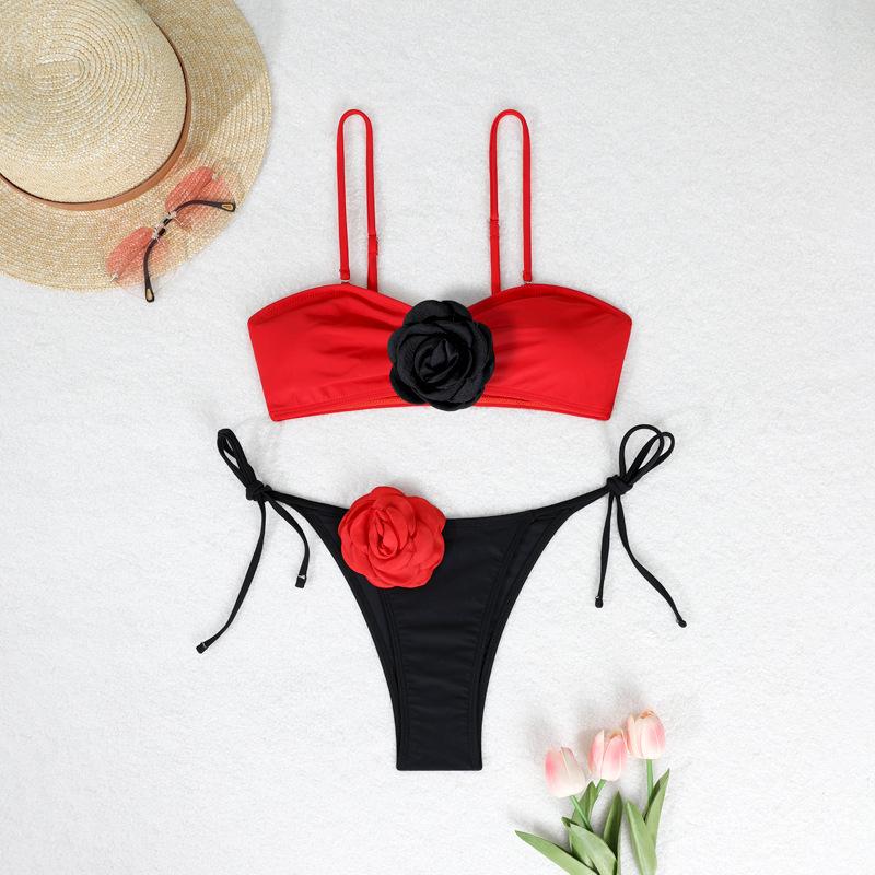1011 European and American 1D three-dimensional flower bikini camellia fashion split bikini swimsuit