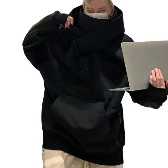 Herre Hettegenser Ensfarget Hette Langermet Pullover Fortykket Kuldebestandig Rullekrave Hip Hop Høst Hettegenser for Dating