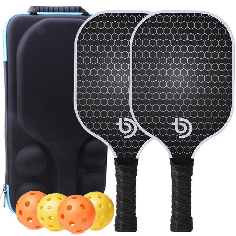 Pickleball Paddle Set With Fiberglass Construction Training Competition Includes 2 Paddles 4 Balls 1 Gray Carry Bag