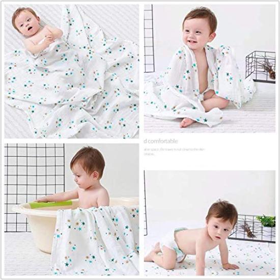 Swaddle Gauze Baby Bath Towel Newborn Baby Blanket Nursing Cape Baby Swaddle Baby Gift Set of 4 Cotton of 4 120120cm 100% (Set Blue)