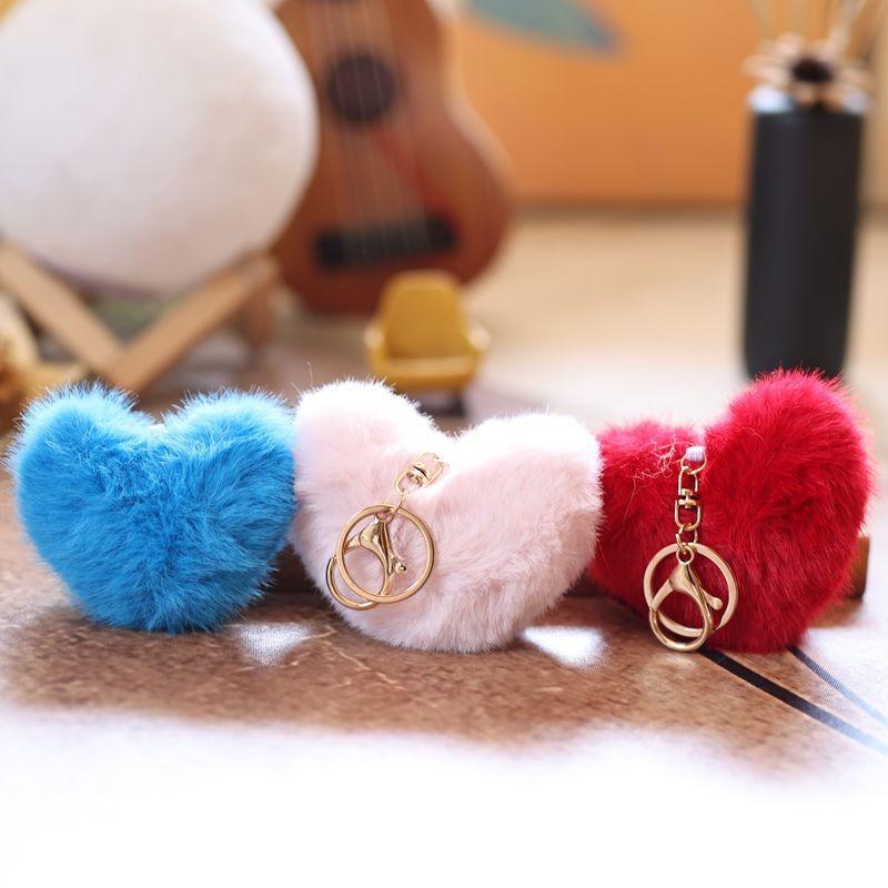 Design Heart Pendant Plush Stuffed Keychain Ultra Soft Pp Cotton For Gift Girls