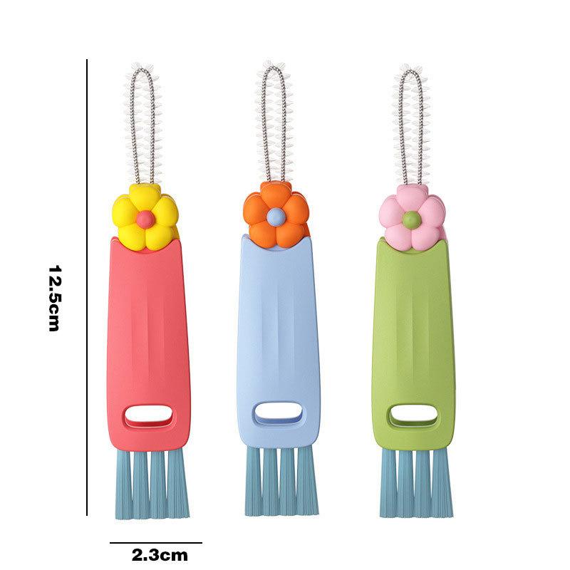 

Щетка для чистки крышек чашек 3 в 1 - Портативная щетка для чистки щелей в зазорах крышки бутылки - 3 шт. Милый цветок Многофункциональный очиститель