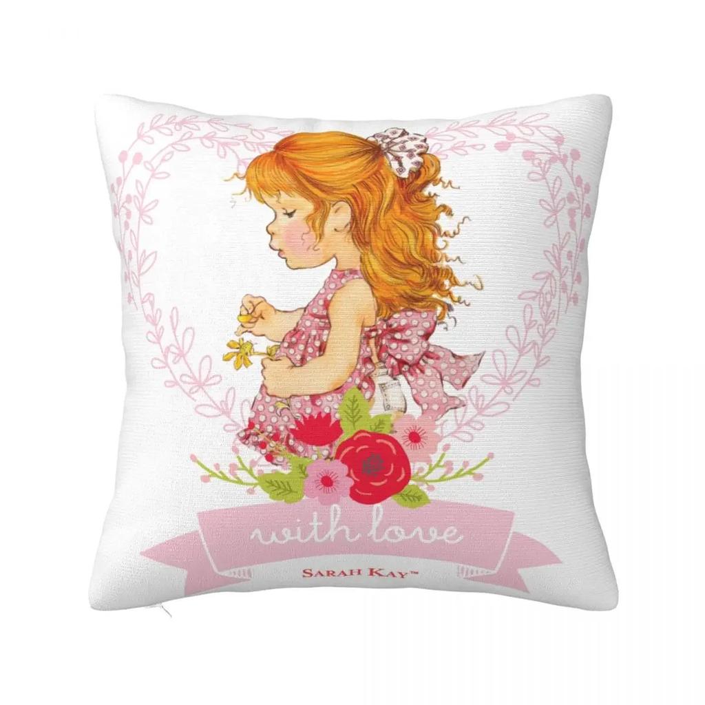 Niedlicher Kissenbezug mit Sarah Kay-Mädchen-Motiv, bedruckter Stoff, Kissenbezug, Dekoration, Cartoon-Kissenbezug für das Landleben, verschiedene Größen