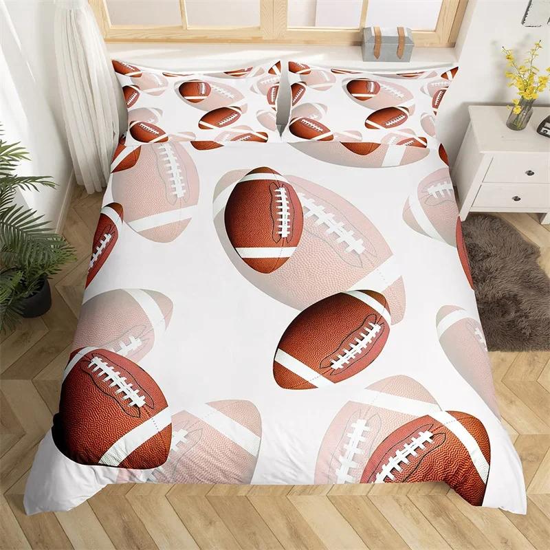 Comforter Soccer Sports Football Game Geometric Pattern Bedding Set For Kids Boys Girls Microfiber Ball Gaming
