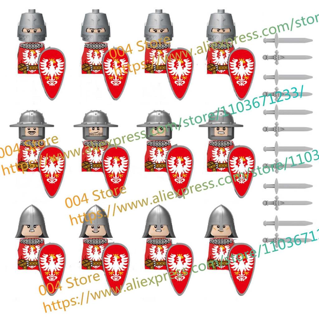 N501U-504U Medieval Castle Knight Building Blocks Figures Four Side UV Printing King Warhorse Weapons Accessories Toys Kid Gifts