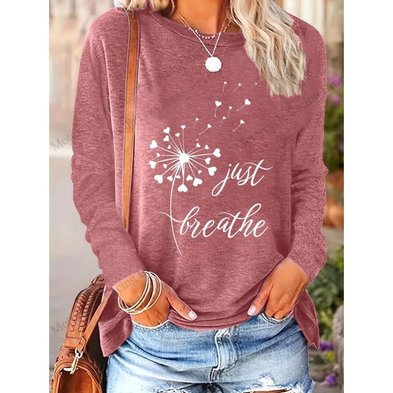 Floral Dandelion 3D Print Round Neck Long Sleeve T-shirts Fashion Casual Vintage Tops
