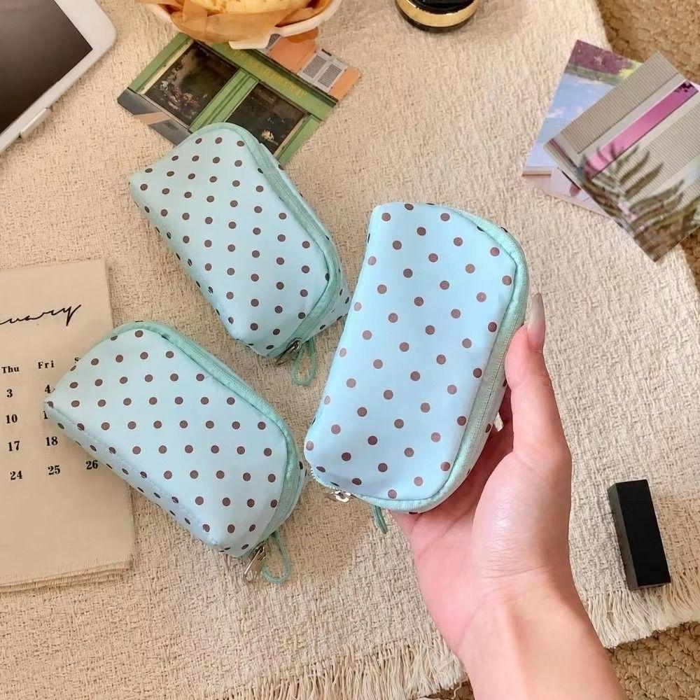 Small Polka Dot Cosmetic Bag Printed Travel Zipper Pouch Toiletries Organization